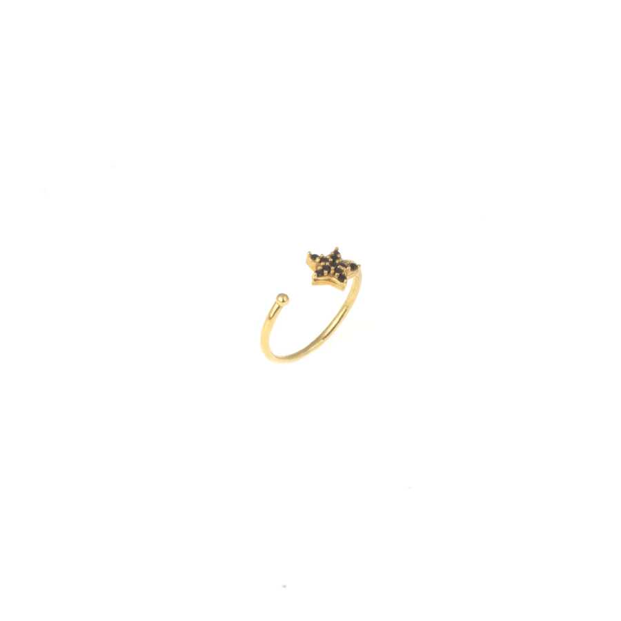Professional 925 Sterling Silver Tiny Star Ring with Yellow Black Stone