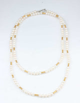 925 Sterling Silver Double Strand Pearl Necklace - Elegant Fancy Design