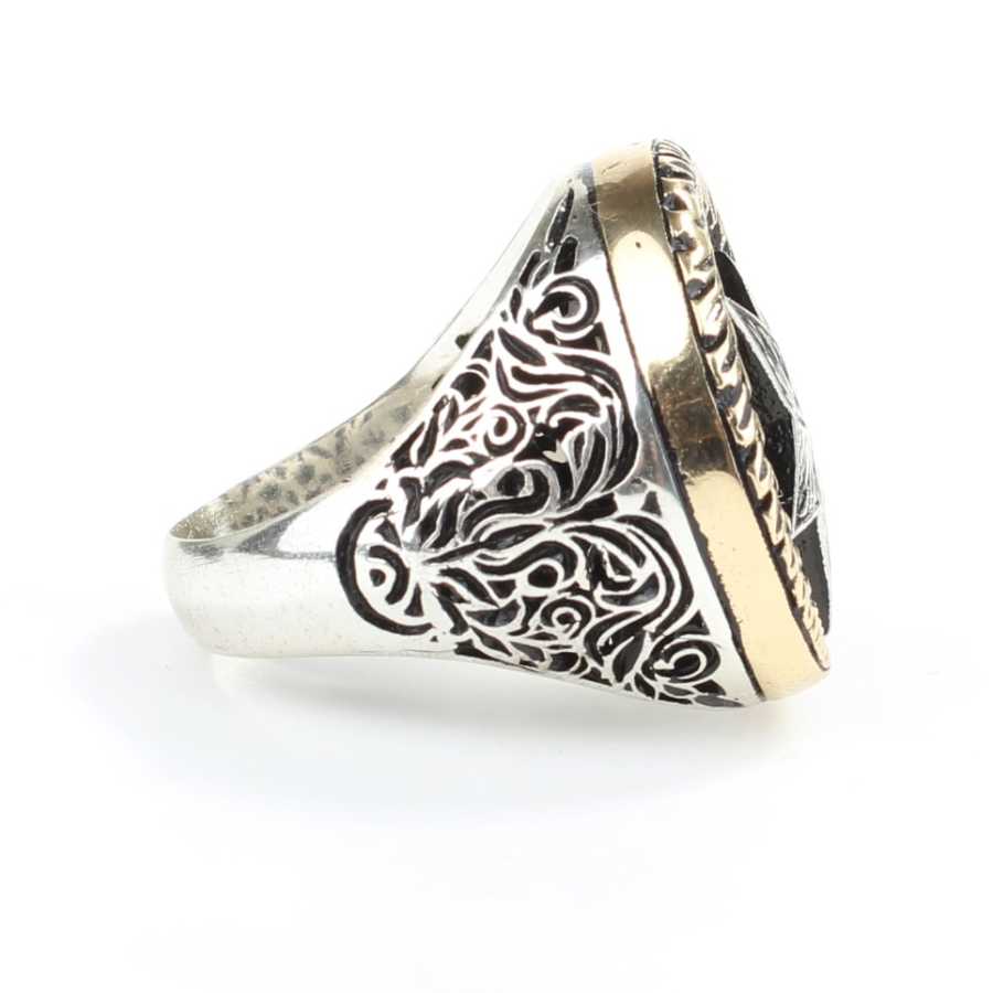 Sterling Silver Men's Ring - Kut al-Amara Crescent & Star Design