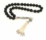 Premium Black Onyx Natural Stone Silver Prayer Beads