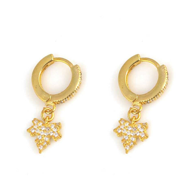 925 Sterling Silver Zircon Dangling Plane Tree Leaf Hoop Earrings