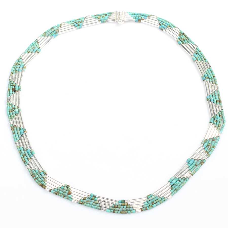 925 Sterling Silver Turquoise 5-Row Necklace - Unique Artisan Design