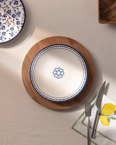 New Bone Porcelain Pasta Plate - Elegant Rêve Bleu Esperer Motif