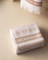 Set of 4 Cotton Hand Towels - White & Beige Bathroom Towel Pack