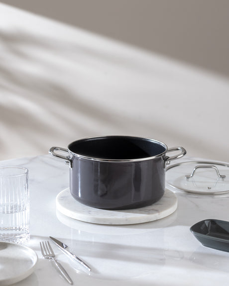 22 cm Titanium Enamel Deep Cooking Pot - Anthracite