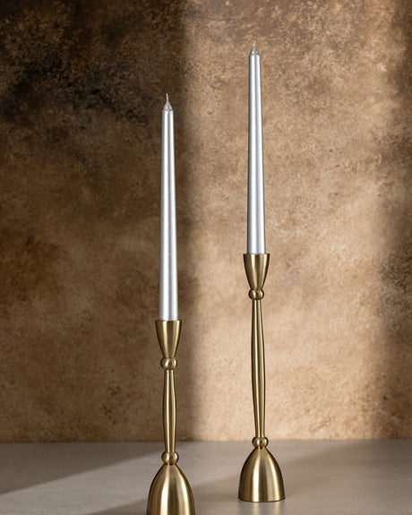 Paraffin Wax Taper Candle - Elegant Silver Finish