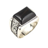 Sterling Silver Black Onyx Men's Ring - Bold Rectangular Design