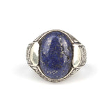 Sterling Silver Men's Ring - Oval Synthetic Lapis Hand-Engraved