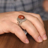 925 Sterling Silver Oval Gold Dust Sandstone Men's Ring