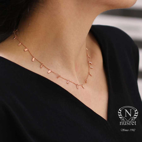 925 Sterling Silver Tiny Bar Necklace - Rose-Tone Minimalist Design