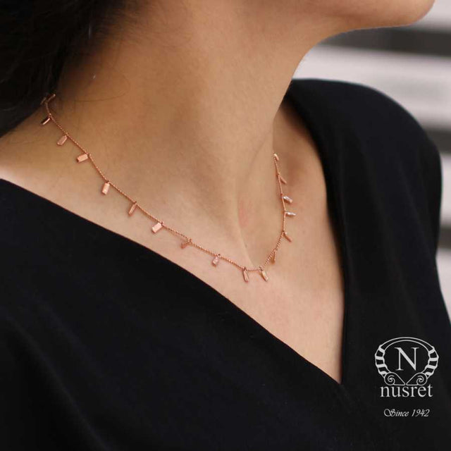 925 Sterling Silver Tiny Bar Necklace - Rose-Tone Minimalist Design