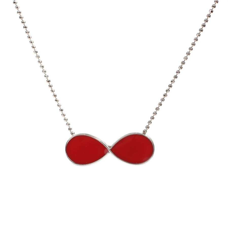 Professional 925 Sterling Silver Red Enamel Infinity Necklace