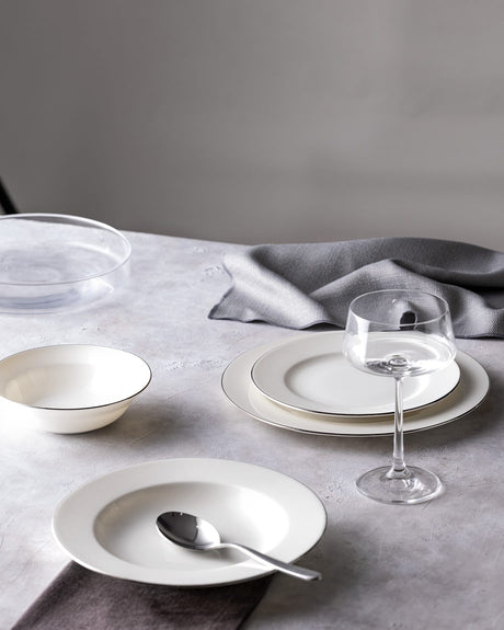 New Bone Porcelain 24-Piece Dinner Set - Galena White & Silver