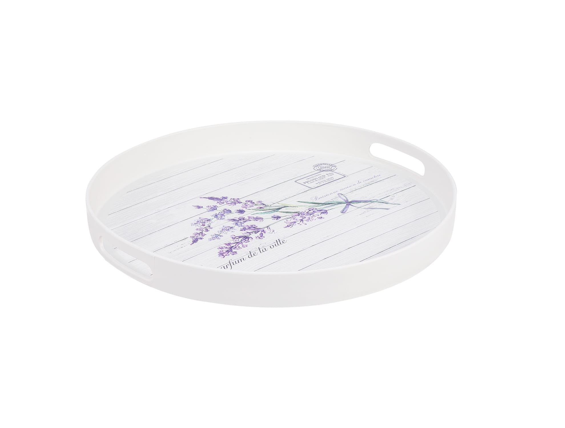 Durable Plastic Round Tray - Lavender Floral Motif