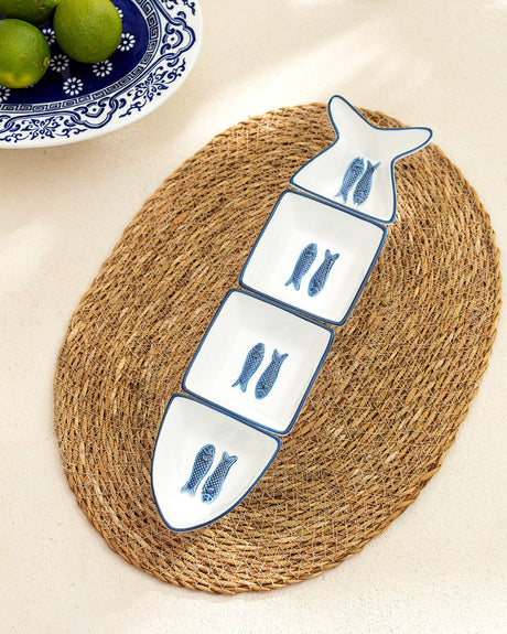 New Bone China 4-Piece Presentation Platter Set - Marine Design