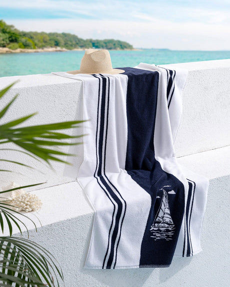 Nautical Sailboat Pattern Beach Towel - Soft & Absorbent