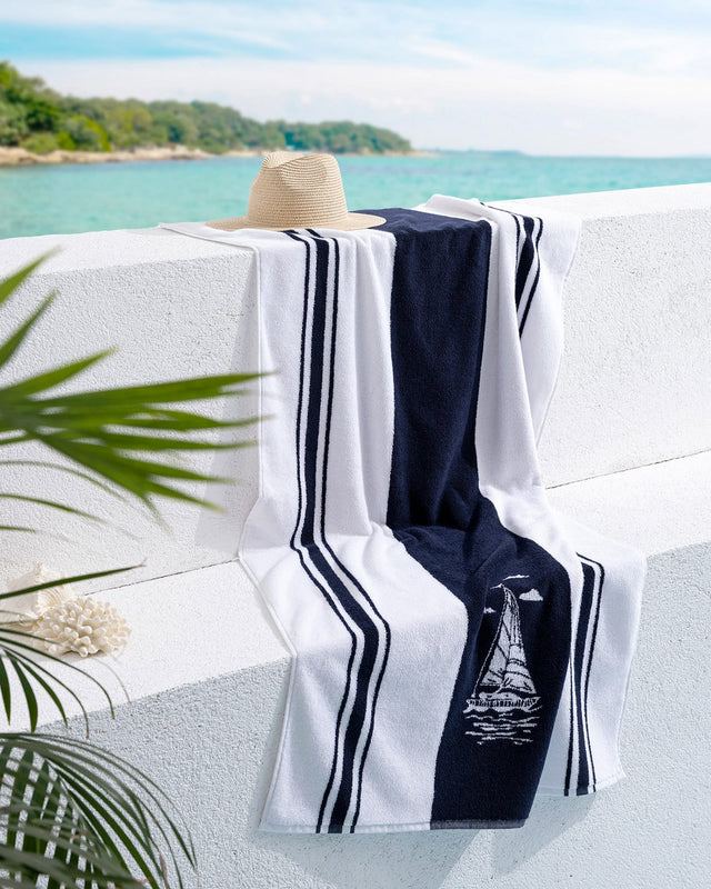 Nautical Sailboat Pattern Beach Towel - Soft & Absorbent