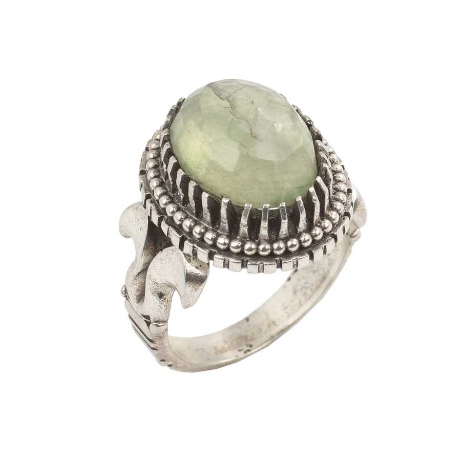 Bague Homme Ovale en Argent Sterling avec Préhnite - Pièce Audacieuse