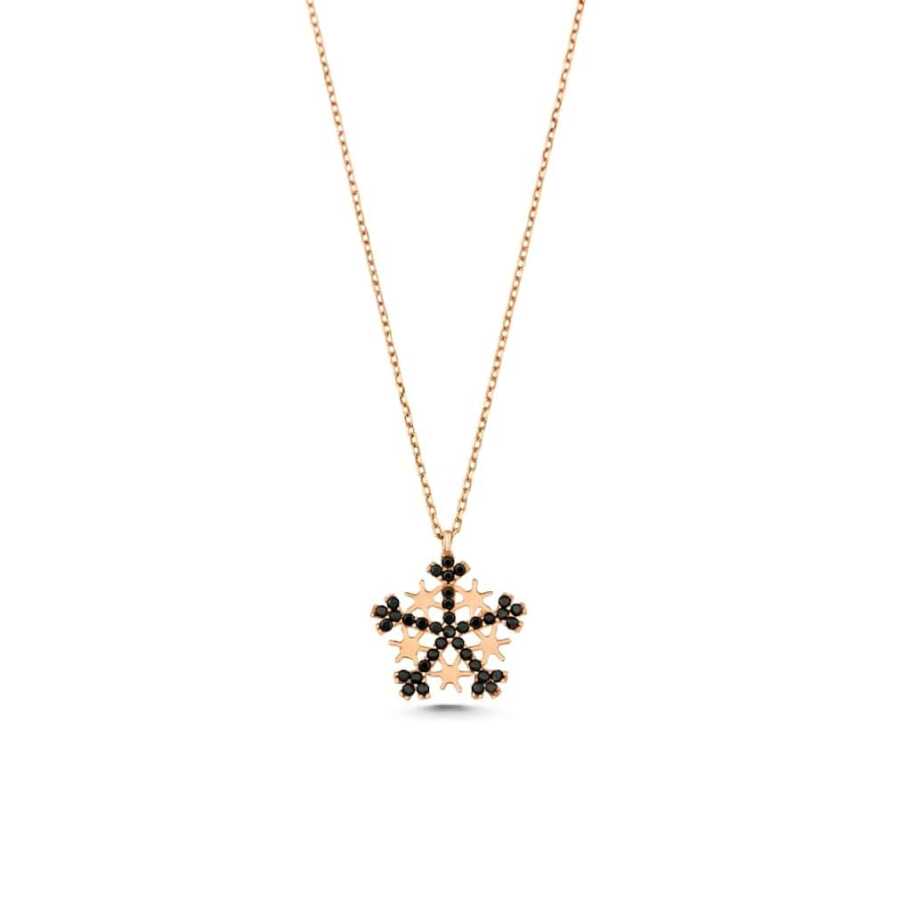 Premium 925 Sterling Silver Snowflake Necklace Black Stone