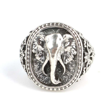 Sterling Silver Embossed Elephant Head Statement Ring