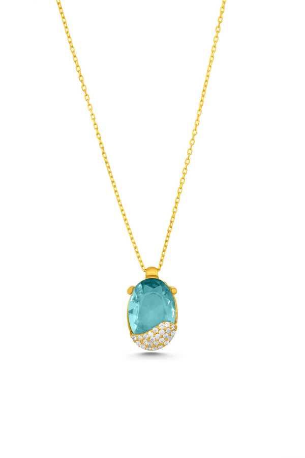 925 Sterling Silver Aquamarine & Zircon Gemstone Pendant Necklace