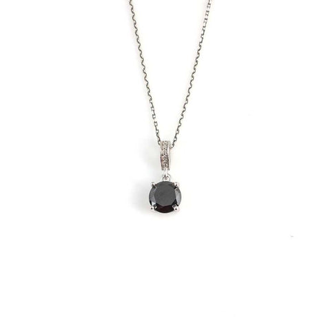 925 Sterling Silver Round Onyx Gemstone Pendant Necklace