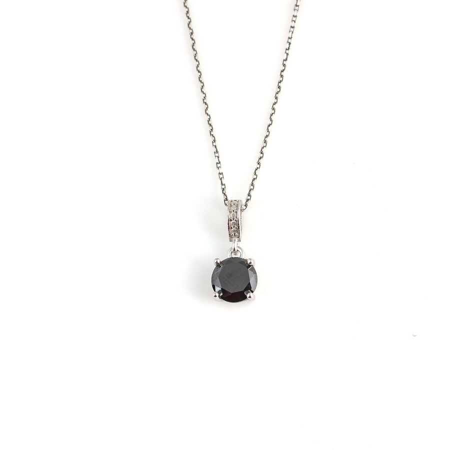 925 Sterling Silver Round Onyx Gemstone Pendant Necklace