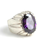 Sterling Silver Amethyst Men's Ring - Bold Flat Polished Design