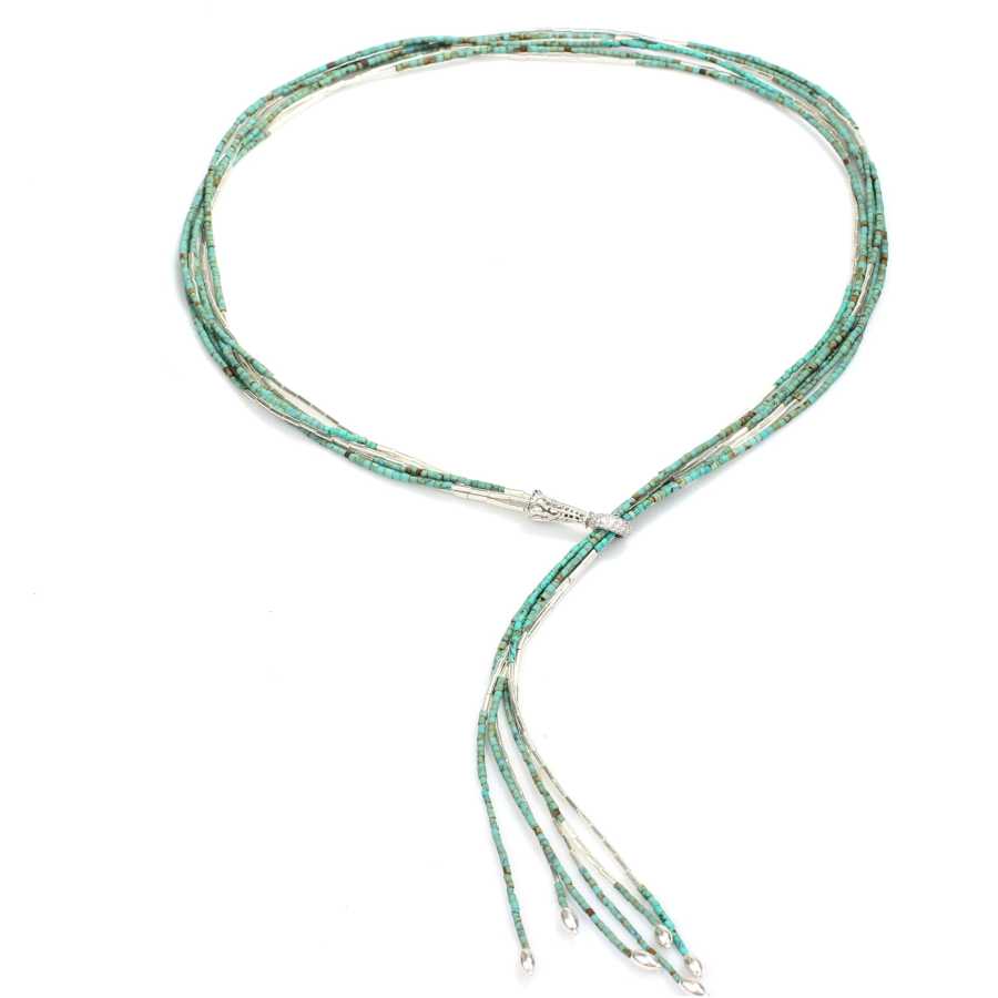 Sterling Silver Turquoise 6-Row Adjustable Necklace - Statement Piece