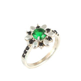 Premium 925 Sterling Silver Synthetic Emerald Flower Ring