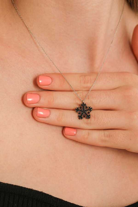 Premium 925 Sterling Silver Black Stone Snowflake Necklace