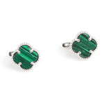 Exquisite 925 Sterling Silver Malachite Clover Drop Earrings
