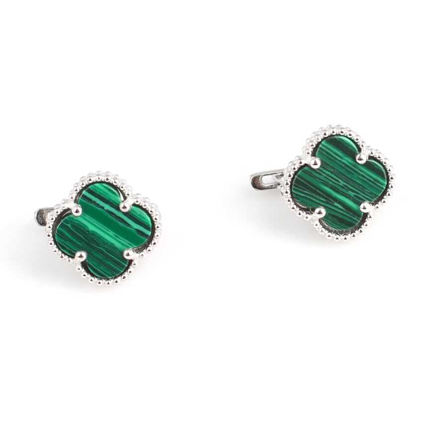 Exquisite 925 Sterling Silver Malachite Clover Drop Earrings