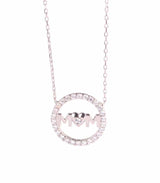 Sparkling Sterling Silver White Zircon 'Mom' Pendant Necklace