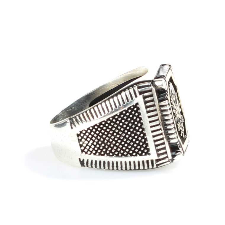 925 Sterling Silver & Bronze Men's Ring - Square Ottoman Coat of Arms