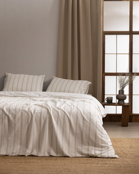 100% Cotton Single Duvet Set - Waffle Texture & Stripes