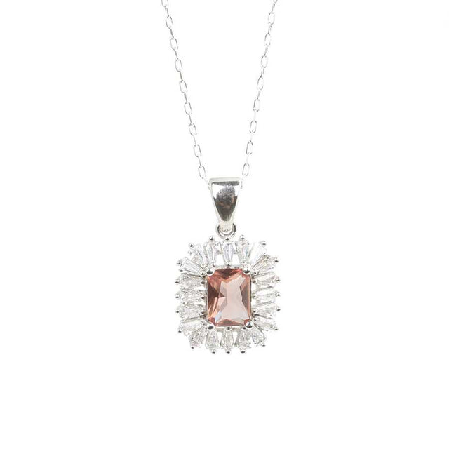 Sterling Silver Zultanite & Baguette Rectangular Halo Necklace