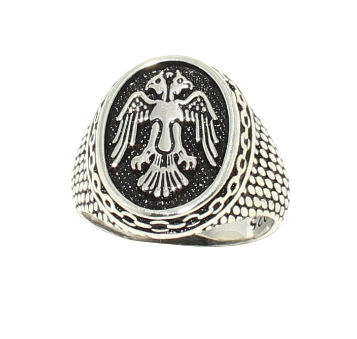 Professional Sterling Silver Double-Headed Anatolian Eagle Men's Ring