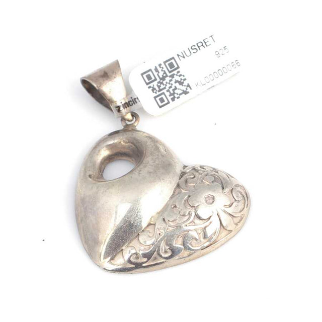 925 Sterling Silver Floral Patterned Heart Pendant - Exquisite Craftsmanship