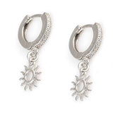 Dazzling Sterling Silver Zircon Sun Charm Dangle Hoop Earrings