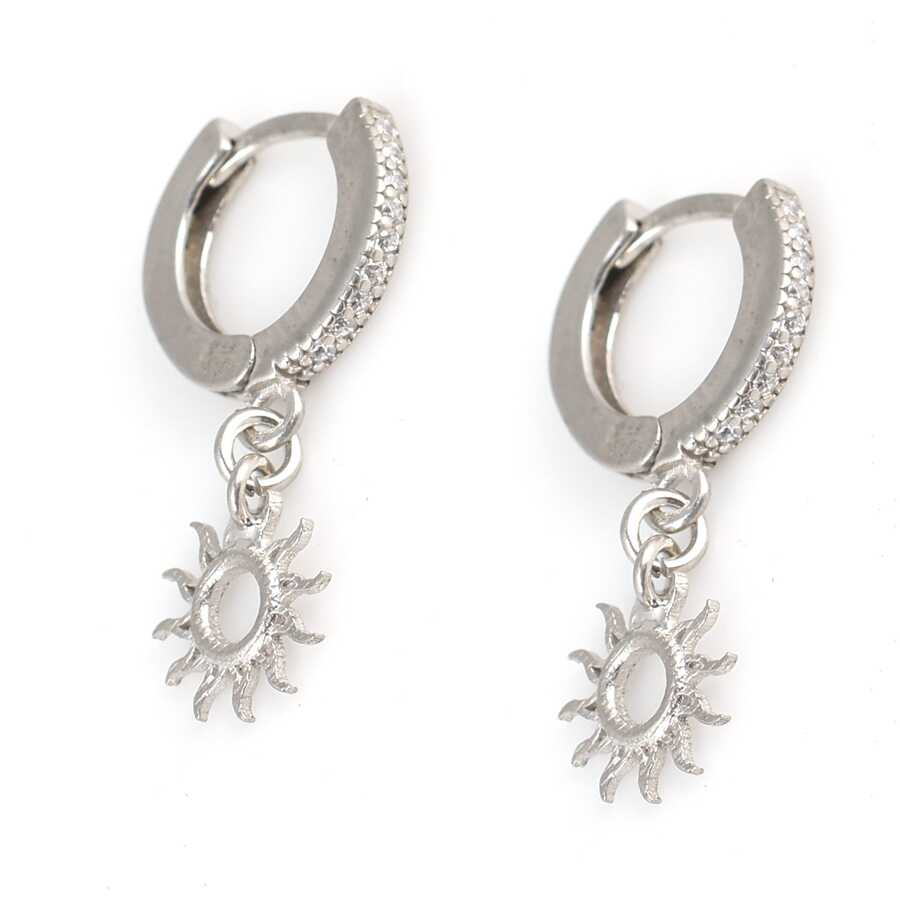 Dazzling Sterling Silver Zircon Sun Charm Dangle Hoop Earrings