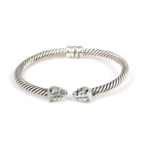 925 Sterling Silver Bear Head Men's Twisted Bracelet