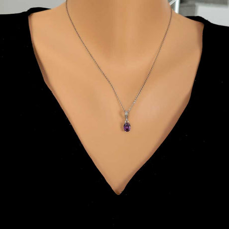 Sterling Silver Amethyst Oval Pendant Necklace - Timeless Elegance