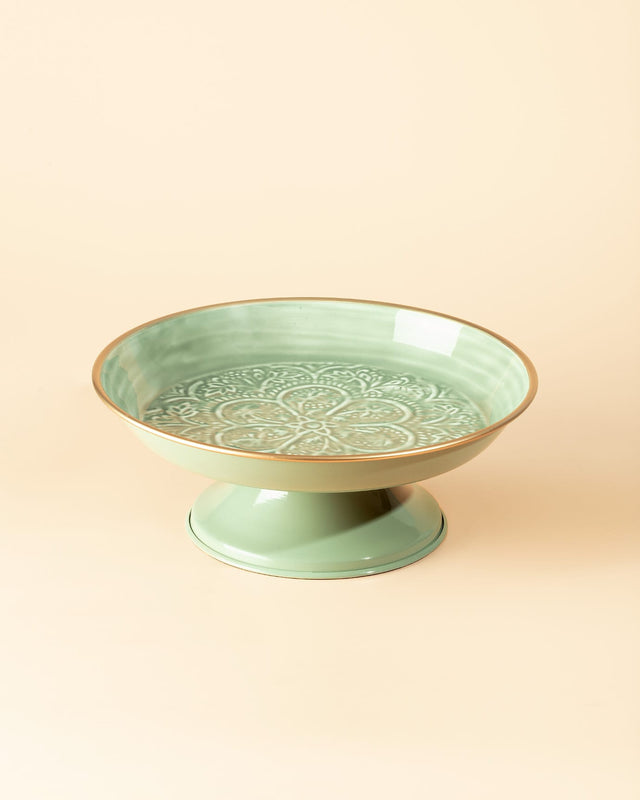 Soft Green Metal Serving Bowl - Modern Decorative Home Accent