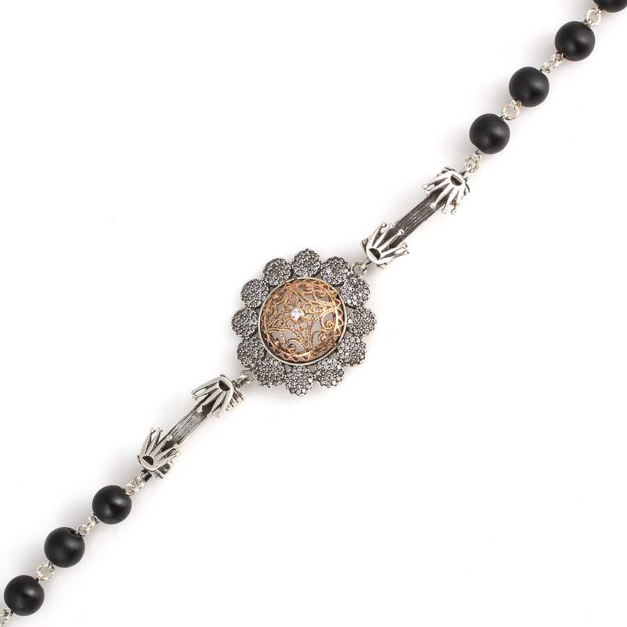 925 Sterling Silver Lava Stone Bracelet - Hinged Design with Hat Charm