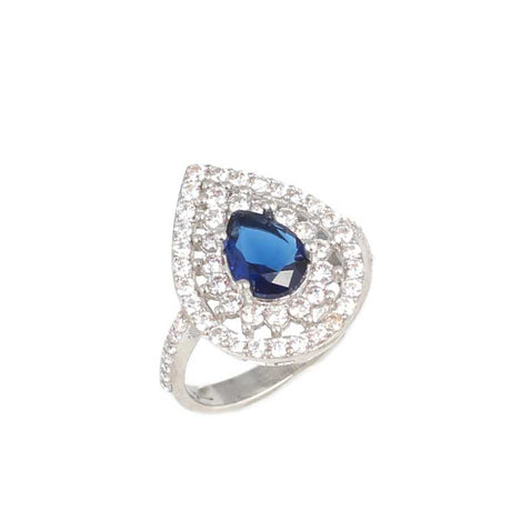 925 Sterling Silver Teardrop Sapphire Zircon Halo Ring