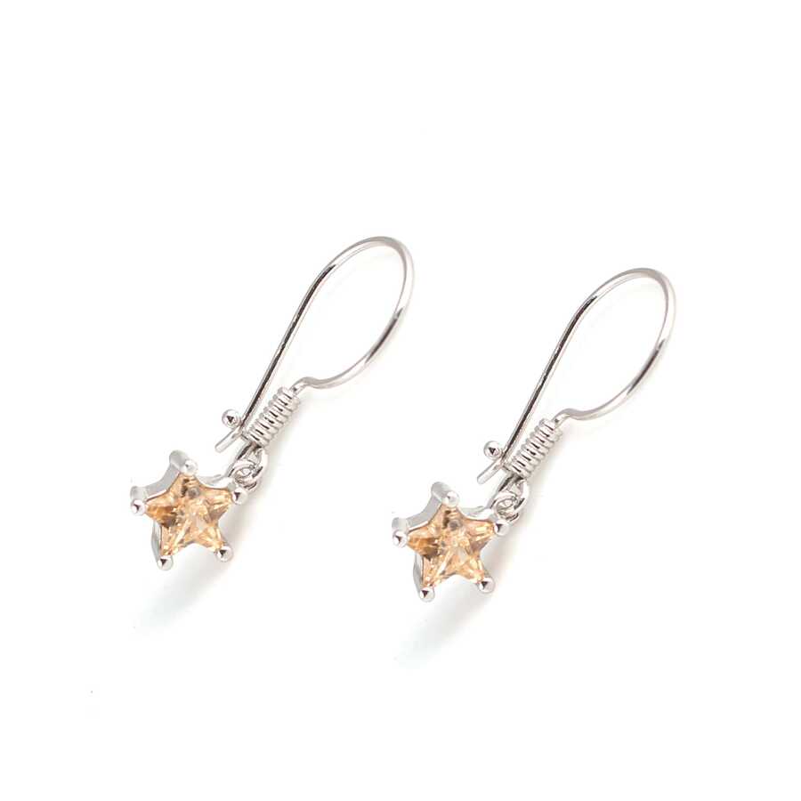 Sterling Silver Star Dangle Earrings with Quartz Gemstones
