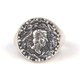 925 Sterling Silver Polished Round Top Caesar Style Ring