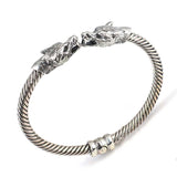 925 Sterling Silver Men's Wolf Head Twisted Spring-Hinged Bracelet