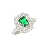 925 Sterling Silver Rectangular Emerald Zircon Double Halo Ring